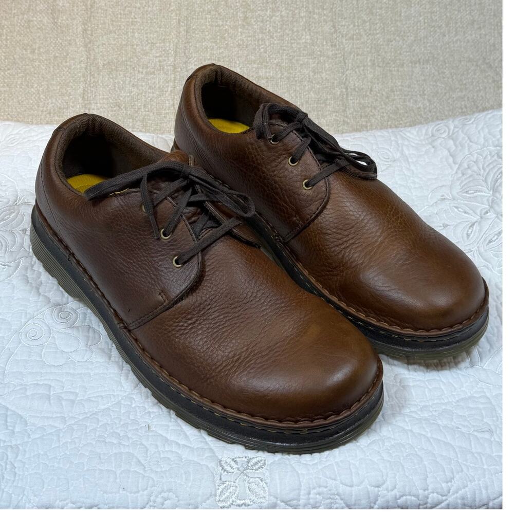 Dr Martens Men's Brown 12 Hazeldon Pebbled Leather Lace Up Casual Oxford Shoes